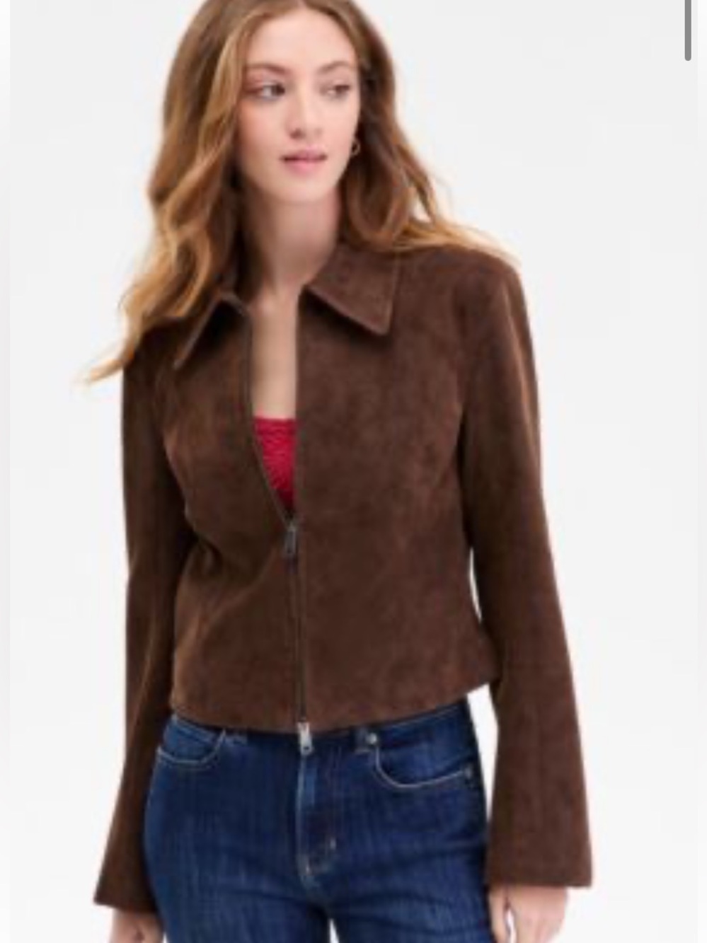 We The Free Brown River Faux Suede Zip Cropped Jacket Brown NWT size medium